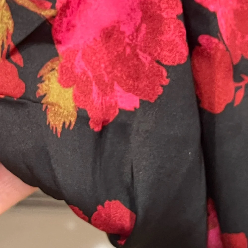 Free People Black and Red Floral Off-Shoulder Blouse.